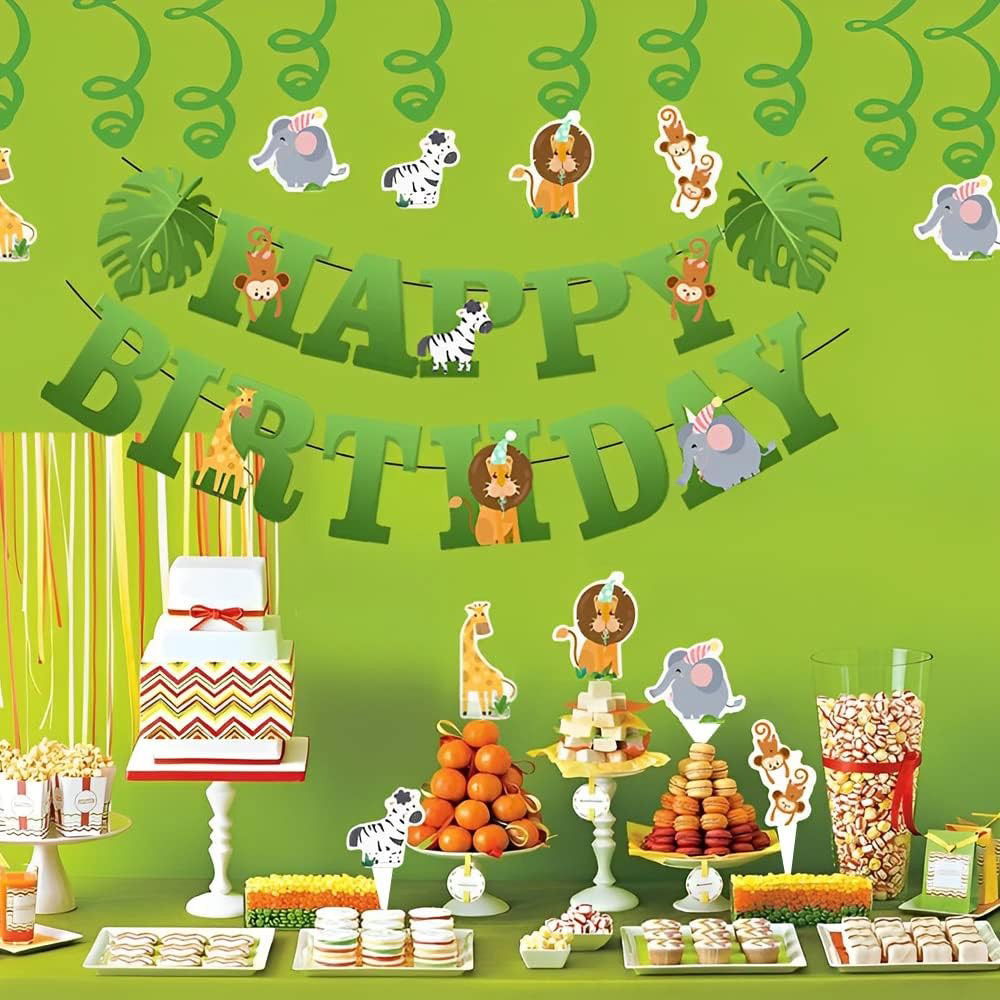 Banner Happy Birthday 100x200 cm, Flippy, Rola de Ata Inclusa, Tematica Jungle, Verde [5]