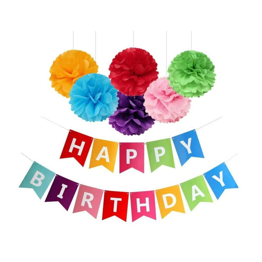10 - 25 LEI - Banner Happy Birthday 100x200 cm, Flippy, Dimensiune Stegulet 11.5x16.5 cm, Rola de Ata Inclusa, Multicolor