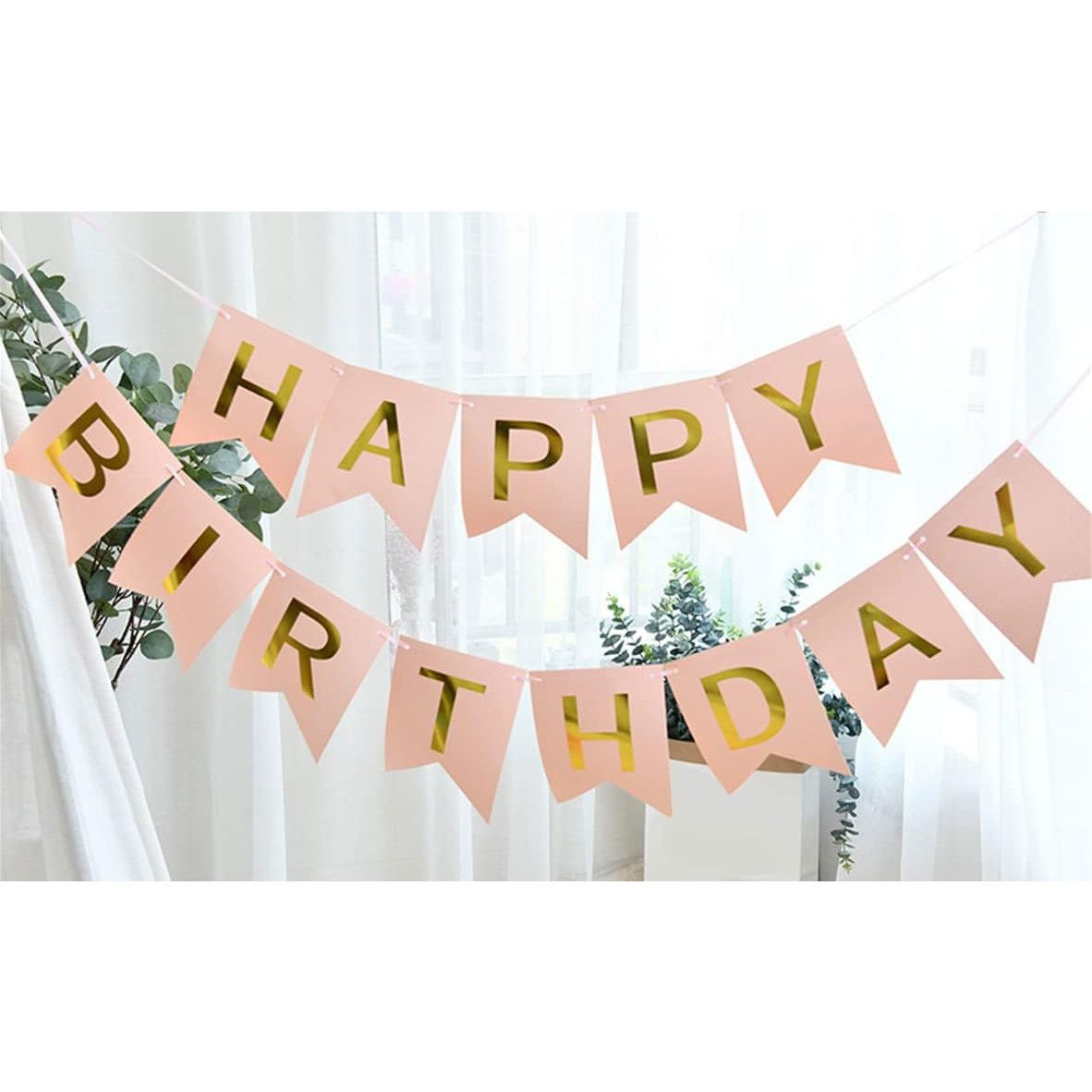 Banner Happy Birthday 100x200 cm, Flippy, Dimensiune Stegulet 11.5x16.5 cm, Rola de Ata Inclusa, Roz [6]