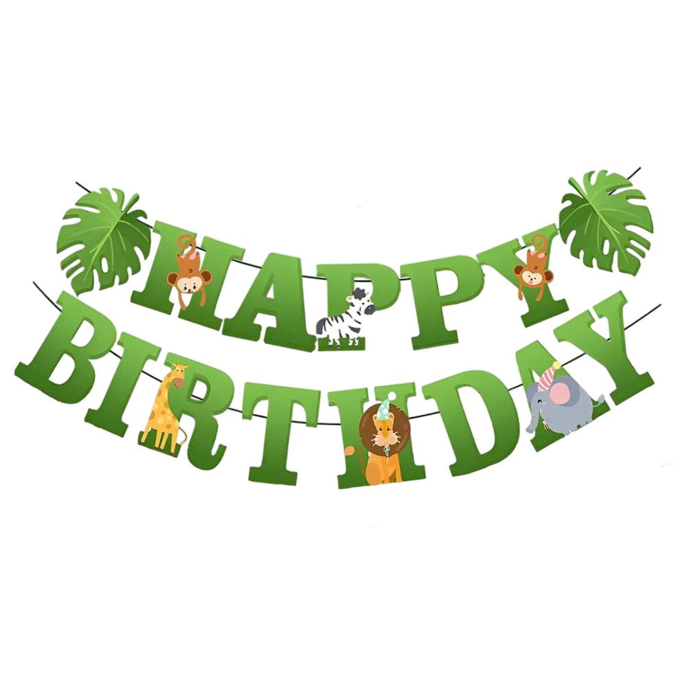 Petrecere - Banner Happy Birthday 100x200 cm, Flippy, Rola de Ata Inclusa, Tematica Jungle, Verde