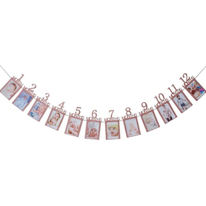 Banner pentru Poze, Flippy, 15.2x10.2 cm, Tema Prima Aniversare, Model Primele 12 Luni, Rola Ata Inclusa, Roz [6]