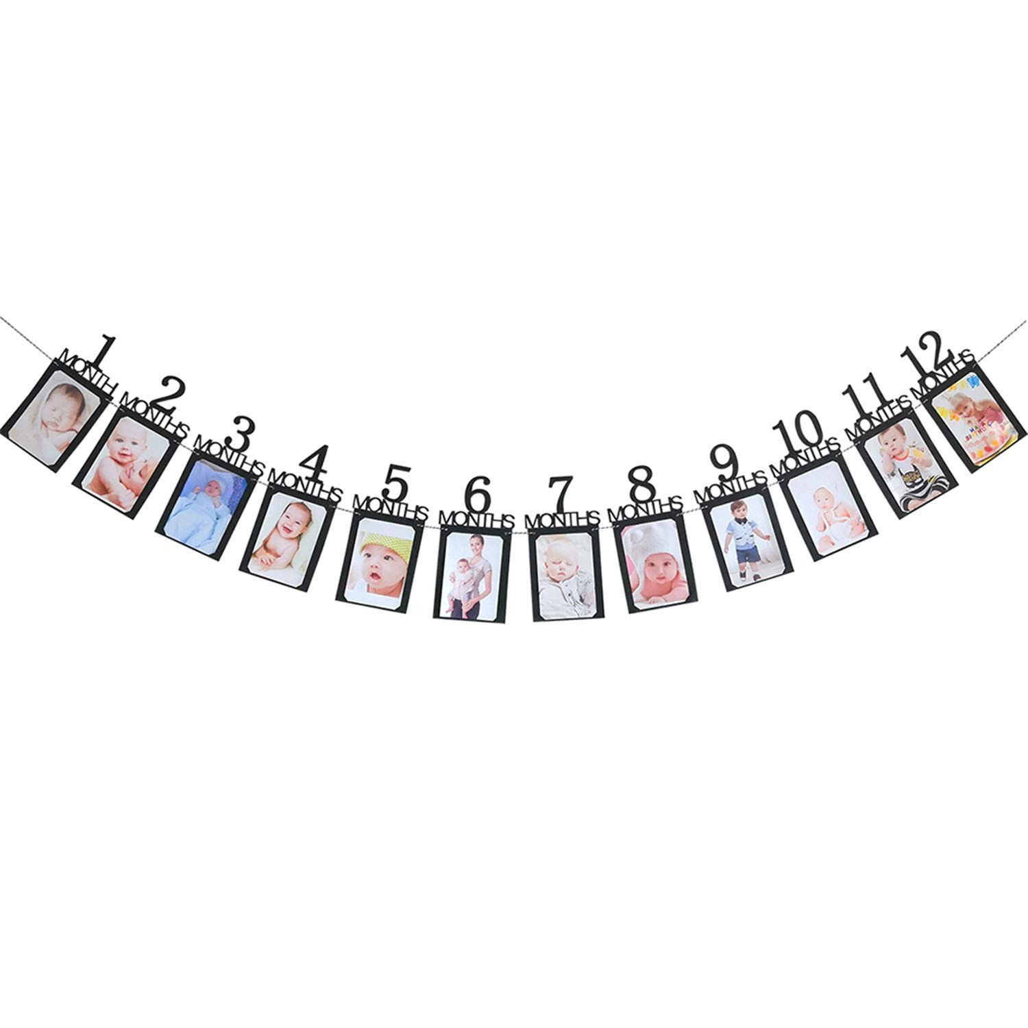 Petrecere - Banner pentru Poze, Flippy, 15.2x10.2 cm, Tema Prima Aniversare, Model Primele 12 Luni, Rola Ata Inclusa, Negru