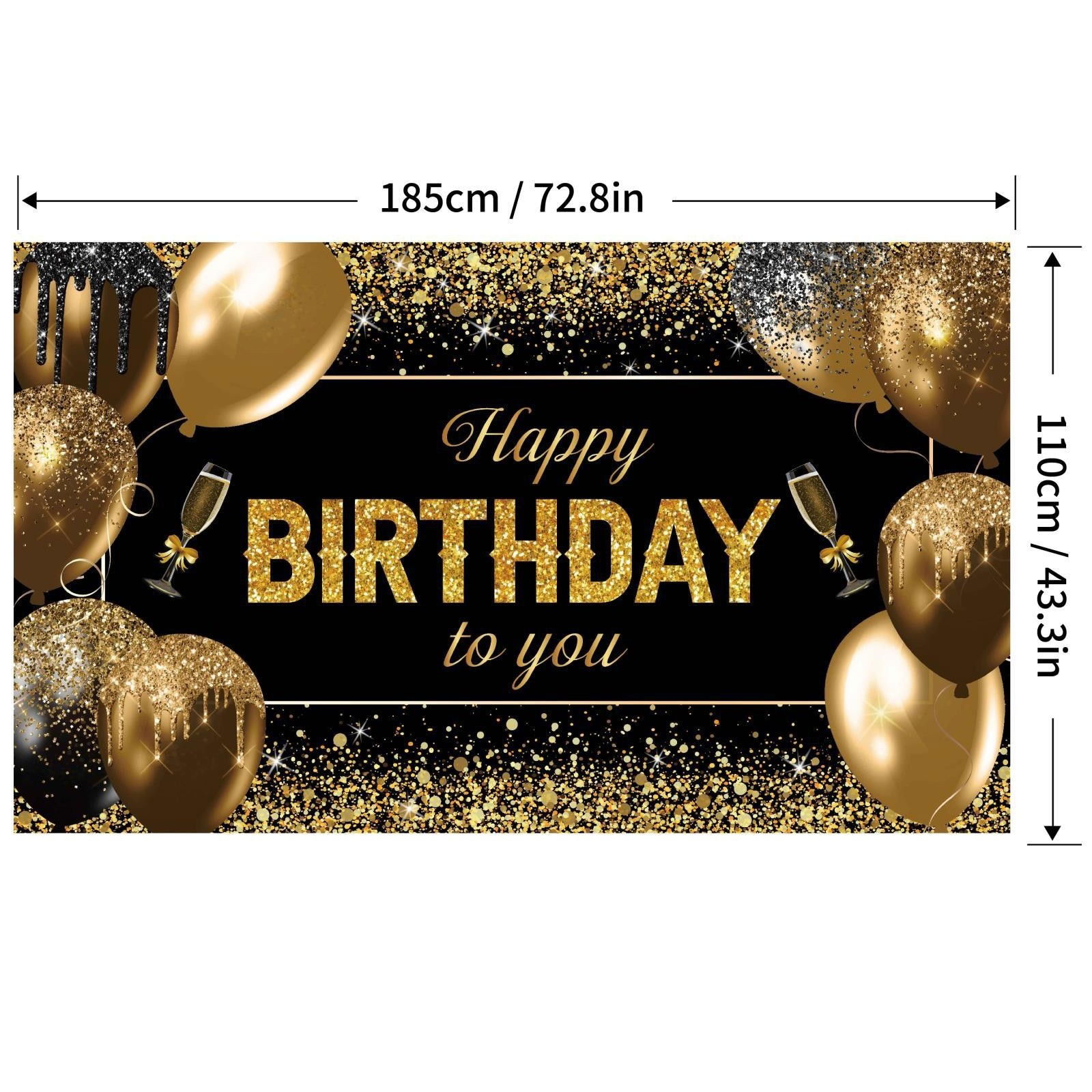 Banner Tip Fundal pentru Poze, Flippy, din Panza, 185 x 110 cm, Sfoara 6 m, Prindere in 4 Colturi, Happy Birthday to You, Negru/Auriu [5]