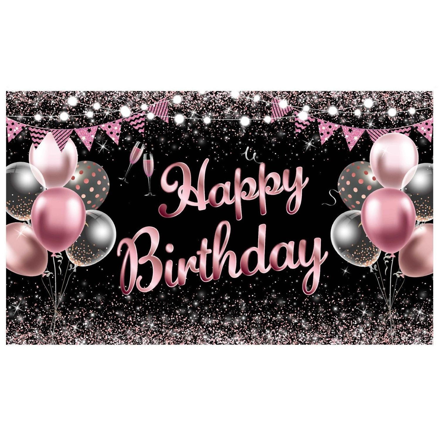 Petrecere - Banner Tip Fundal pentru Poze, Flippy, din Panza, 185 x 110 cm, Sfoara 6 m, Prindere in 4 Colturi, Negru/Roz