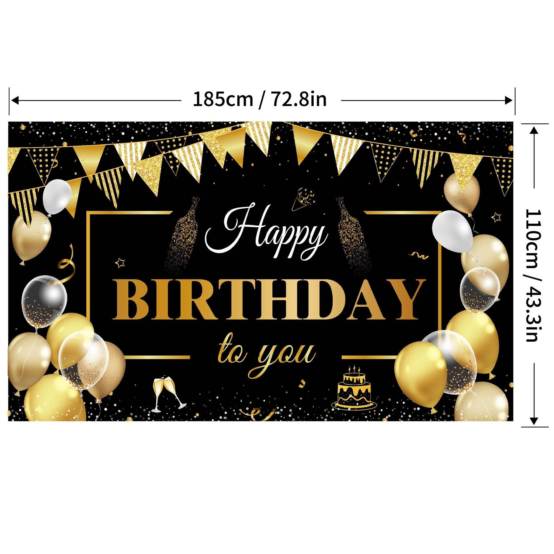 Banner Tip Fundal pentru Poze, Flippy, din Panza, Model Happy Birthday to You, 185 x 110 cm, Sfoara 6 m, Prindere in 4 Colturi, Negru/Auriu [4]