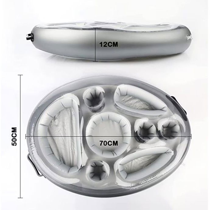 Bar gonflabil/Suport de pahare plutitor, Flippy, cu 8 compartimente, pompa inclusa, PVC, Gri, 25x18,5x4 cm [7]