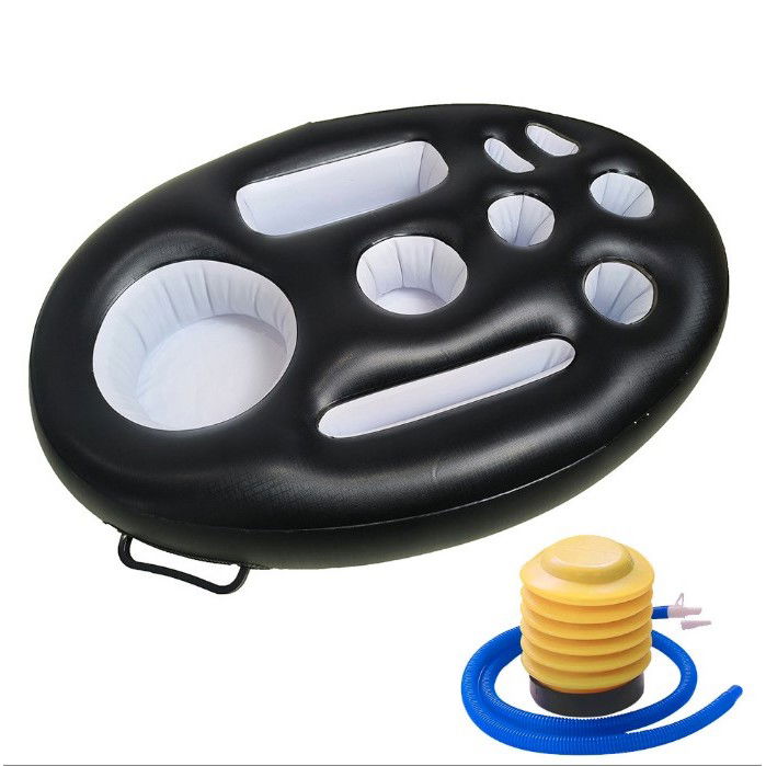 Articole pentru copii - Bar gonflabil/Suport de pahare plutitor, Flippy, cu 9 compartimente, pompa inclusa, PVC, Negru, 25x18,5x4 cm