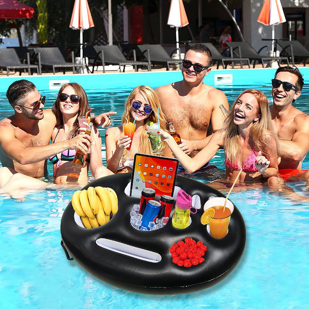 Bar gonflabil/Suport de pahare plutitor, Flippy, cu 9 compartimente, pompa inclusa, PVC, Negru, 25x18,5x4 cm [5]