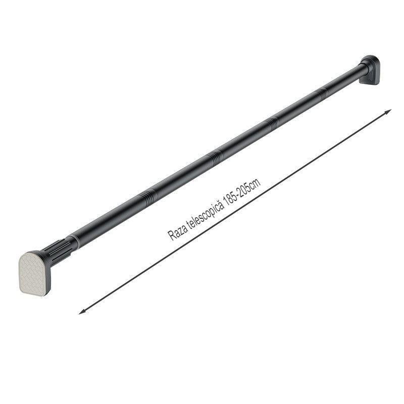 Accesorii Ingrijire Casa - Bara Telescopica Multifunctionala, Flippy, din Otel Inoxidabil si ABS, Utilizare Universala, Extensie 185 - 205 cm, Fara Perforare Perete, Gri