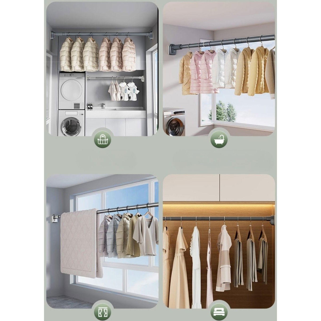 Accesorii Ingrijire Casa - Bara Telescopica Multifunctionala, Flippy, din Otel Inoxidabil si ABS, Utilizare Universala, Extensie 220 - 240 cm, Fara Perforare Perete, Negru