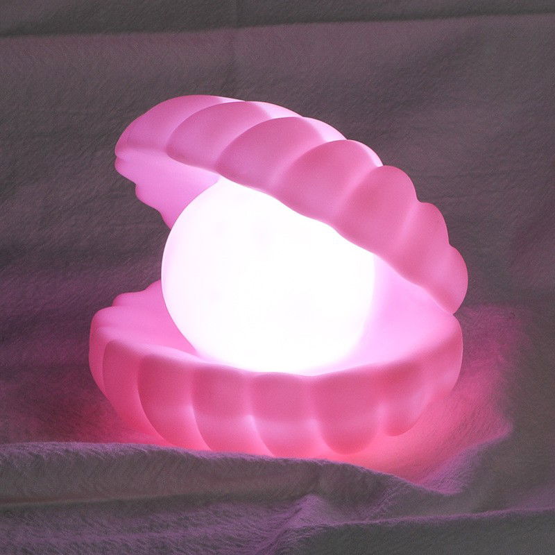 Lampa de Veghe, Flippy, Model Scoica cu Perla, Lumina Calda, 10 x 8.5 cm, Led, Baterii Incluse 3 x LR44, Roz [4]