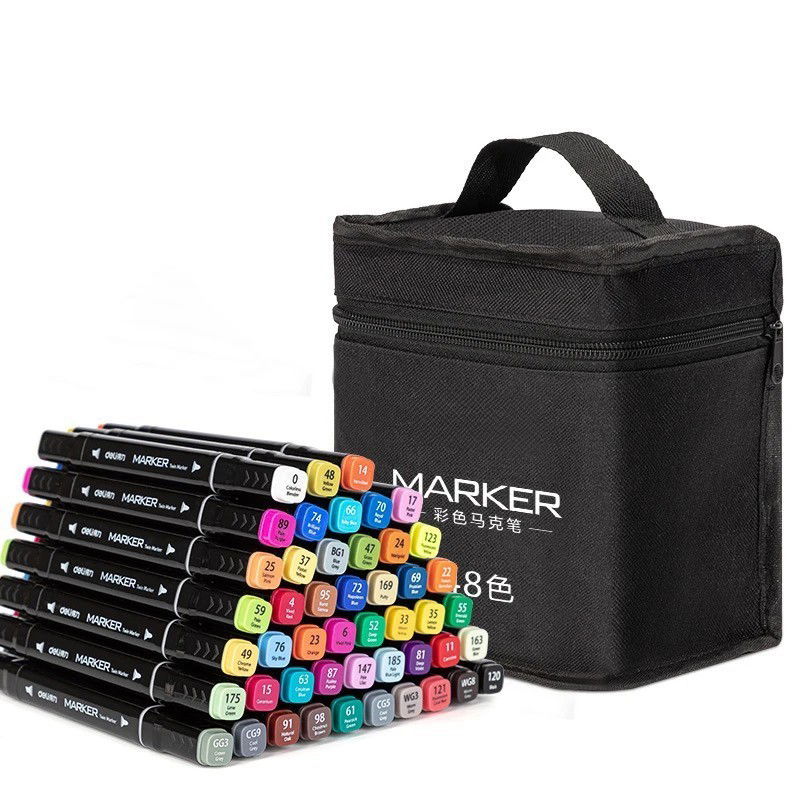 Markere si Set Desen - Set 24 Markere, Flippy, pe Baza de Ulei, Dublu Capat, Subtire 1mm si Gros 6 mm, Geanta Depozitare, 15 cm, Multicolor