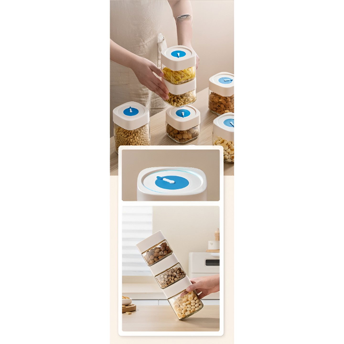 Borcan din Sticla de Inalta Calitate, Flippy, Capac Ermetic, Uz Casnic, Depozitarea Condimentelor sau a Alimentelor Umede si Uscate, 1000 mL, 10x10x15.5 cm, Alb [7]