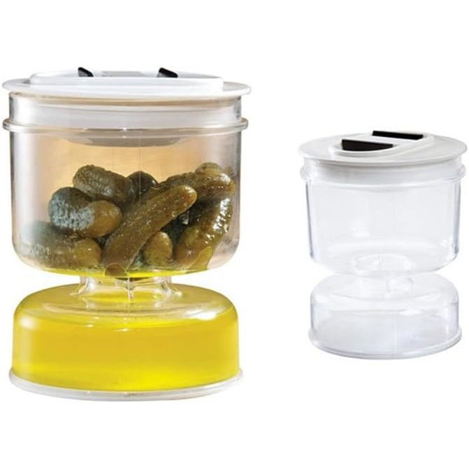 Pentru casa - Borcan pentru Muraturi, Flippy, cu Separator pentru Lichide, Ermetic, Termorezistent, Tip Clepsidra, 800 ml, ABS, Alb, 13x11 cm