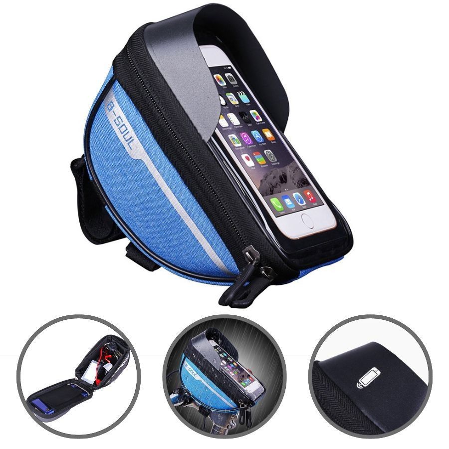 Suporţi Bicicletă - Borseta bicicleta impermeabila cu husa pentru telefon Flippy, montare pe ghidon, compatibila cu telefoane de pana la 16 cm, spatiu depozitare, 18.5x9.5 cm, albastru