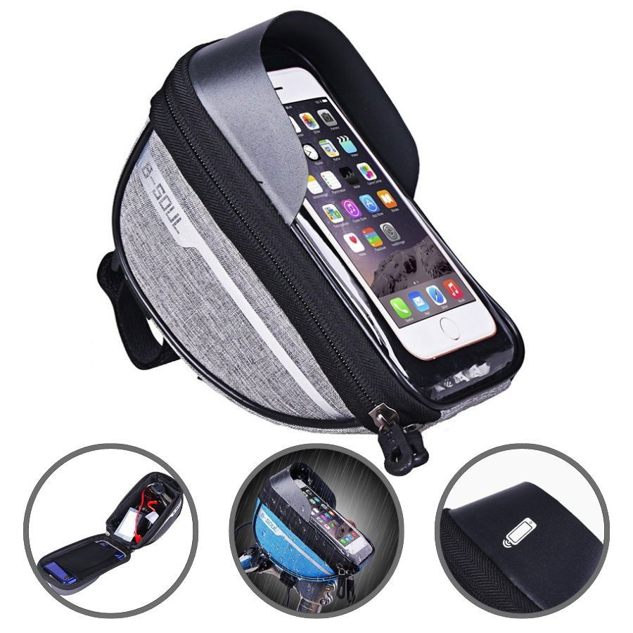 Suporţi Bicicletă - Borseta bicicleta impermeabila cu husa pentru telefon Flippy, montare pe ghidon, compatibila cu telefoane de pana la 16 cm, spatiu depozitare, 18.5x9.5 cm, gri