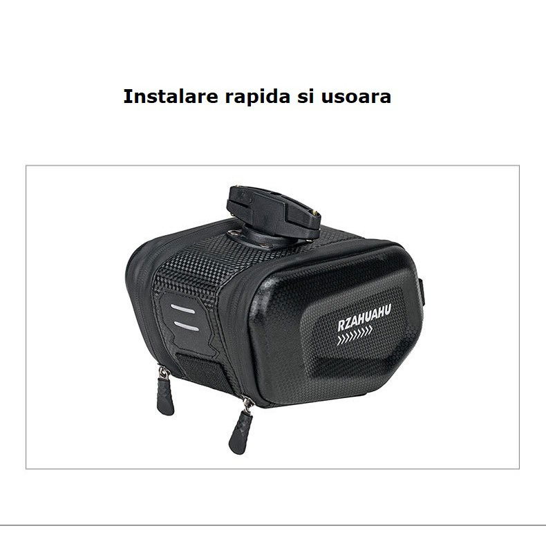 Borseta pentru bicicleta Flippy, Hard Shell, material piele artificiala si carbon, 20x12x11.5 cm, prindere de sa, capacitate 2L, impermeabila, negru [7]