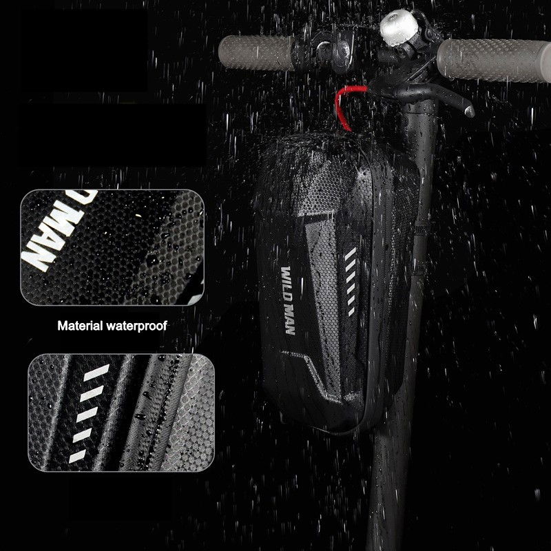 Borseta pentru bicicleta/trotineta Flippy, spatiu de depozitare, antisoc, waterproof, cu fermoar, 3L, material carbon si plastic dur, pentru trotineta electrica scuter, bicicleta, negru [4]