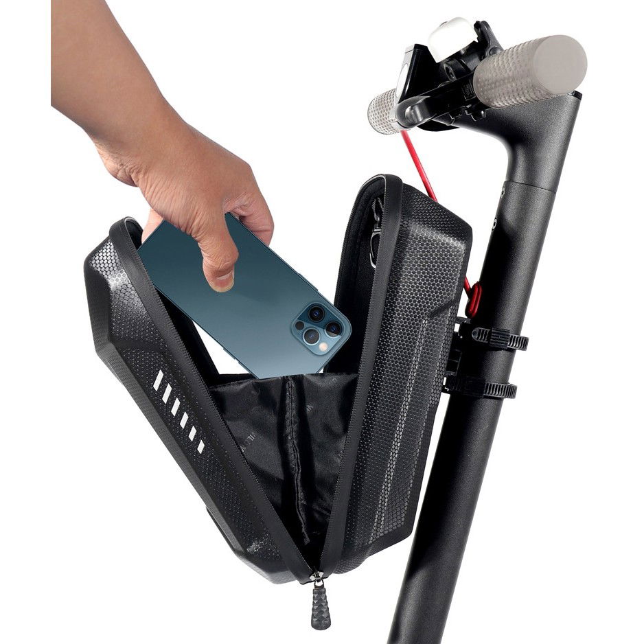 Suporţi Bicicletă - Borseta pentru bicicleta/trotineta Flippy, spatiu de depozitare, antisoc, waterproof, cu fermoar, 3L, material carbon si plastic dur, pentru trotineta electrica scuter, bicicleta, negru