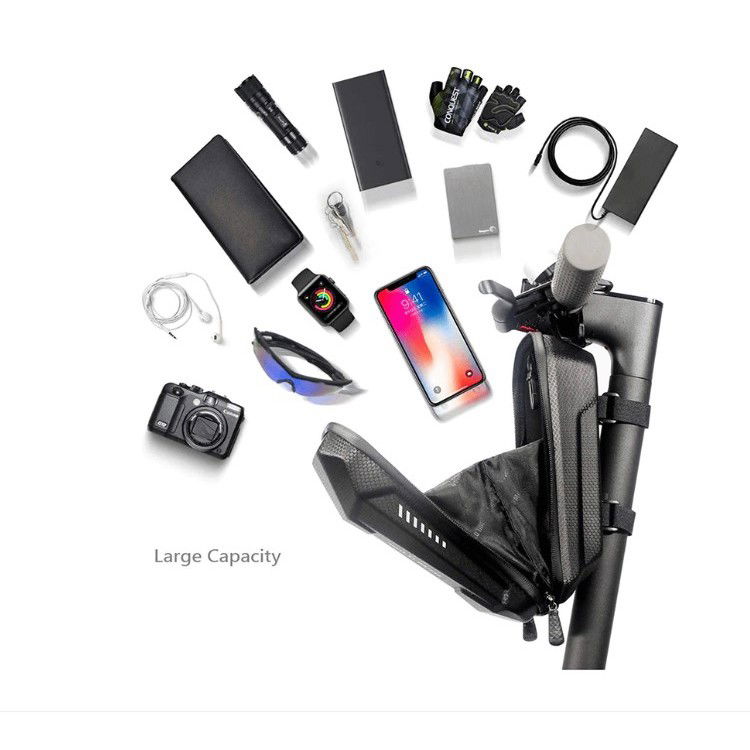 Borseta pentru bicicleta/trotineta Flippy, spatiu de depozitare, antisoc, waterproof, cu fermoar, 3L, material carbon si plastic dur, pentru trotineta electrica scuter, bicicleta, negru [11]