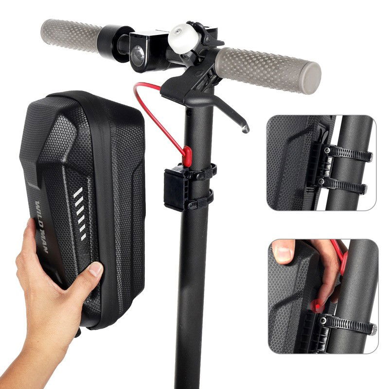 Borseta pentru bicicleta/trotineta Flippy, spatiu de depozitare, antisoc, waterproof, cu fermoar, 3L, material carbon si plastic dur, pentru trotineta electrica scuter, bicicleta, negru [3]