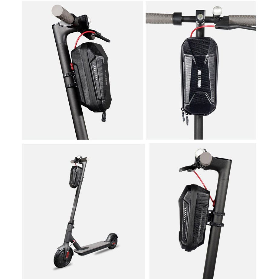 Borseta pentru bicicleta/trotineta Flippy, spatiu de depozitare, antisoc, waterproof, cu fermoar, 3L, material carbon si plastic dur, pentru trotineta electrica scuter, bicicleta, negru [8]