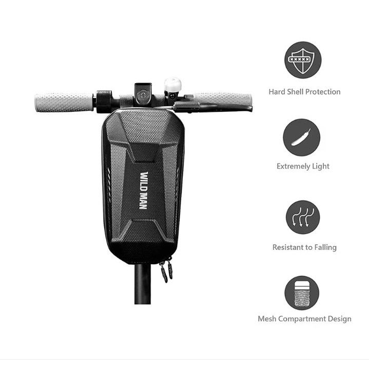Borseta pentru bicicleta/trotineta Flippy, spatiu de depozitare, antisoc, waterproof, cu fermoar, 3L, material carbon si plastic dur, pentru trotineta electrica scuter, bicicleta, negru [10]