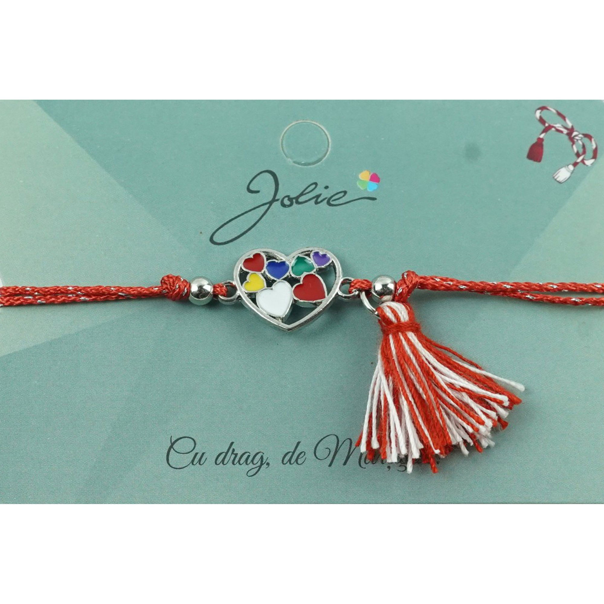 Martisor Bratara cu Ciucure - Bratara Jolie Ciucure Inimioare Colorate