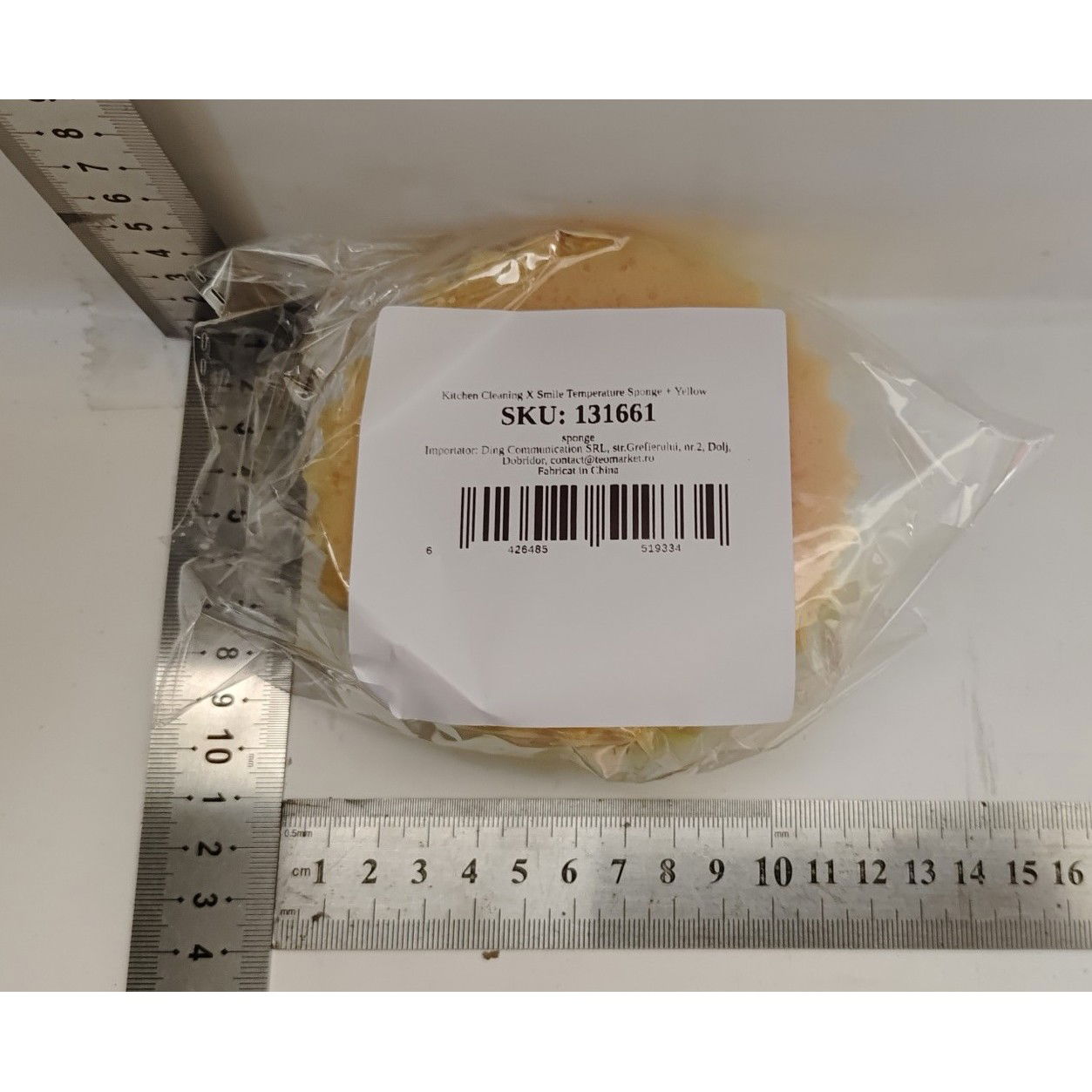 Burete de Vase, Flippy, Rotund, din Burete PU, Model Smiley Face, Doua Fete, 10 x 4 cm, Galben [3]