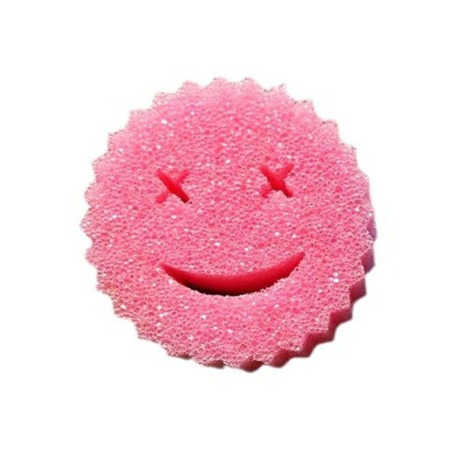 Pentru casa - Burete de Vase, Flippy, Rotund, din Burete PU, Model Smiley Face, Doua Fete, 10 x 4 cm, Roz/Galben