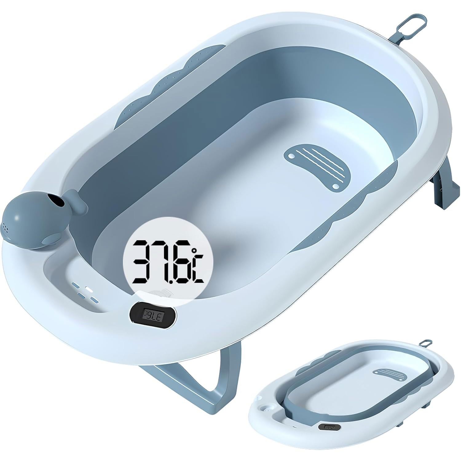 Pentru casa - Cada de Baie, Flippy, pentru Copii 0 luni - 6 Ani, cu Termometru, Pliabila, Perna Suport Inclusa, din Plastic, 81.5 x 49 x 21.5 cm, Albastru