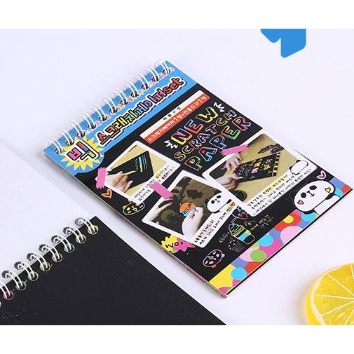 10 - 25 LEI - Caiet cu fise razuibile Flippy, DIY Magic Scratch, 12 File, Curcubeu, Creion din Lemn, Cartonase negre, A6, Multicolor