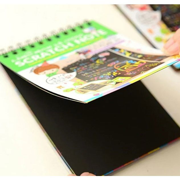 Caiet cu fise razuibile Flippy, DIY Magic Scratch, 12 File, Curcubeu, Creion din Lemn, Cartonase negre, 14.5 x 10 cm, verde [7]