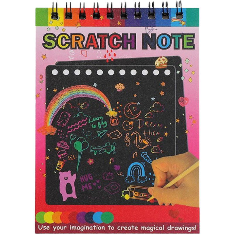 10 - 25 LEI - Caiet cu fise razuibile Flippy, DIY Magic Scratch, 12 File, Curcubeu, Creion din Lemn, Cartonase negre, 14 x 10 cm, rosu