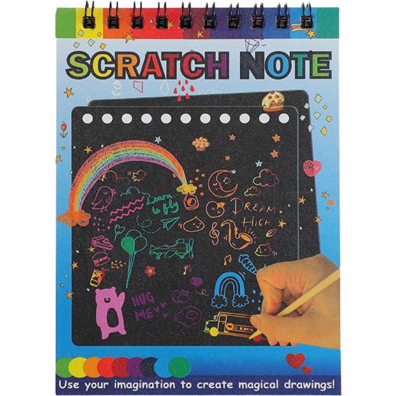 10 - 25 LEI - Caiet cu fise razuibile Flippy, DIY Magic Scratch, 12 File, Curcubeu, Creion din Lemn, Cartonase negre, 14 x 10 cm, albastru