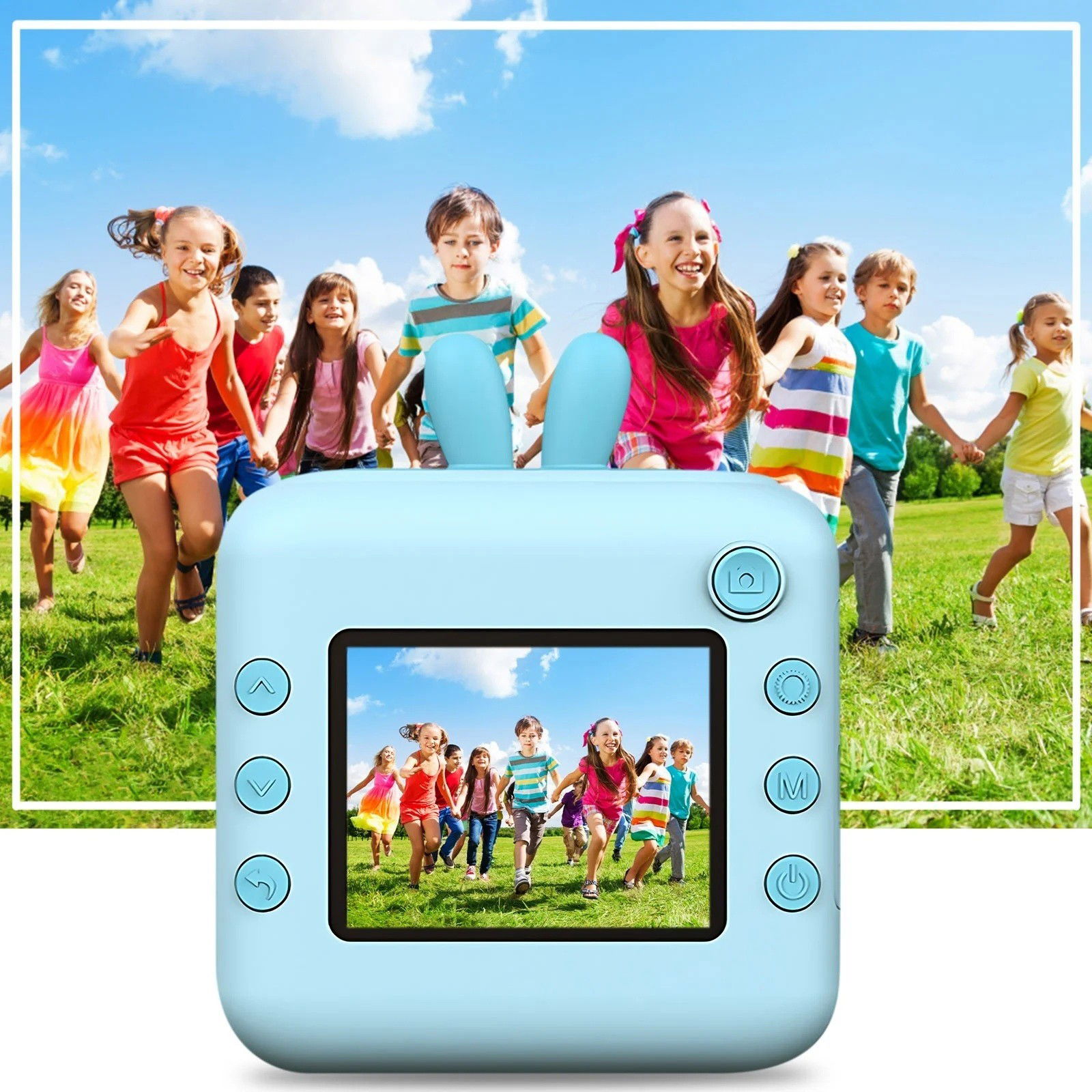 Camera Instantanee pentru Copii, Flippy, cu Functie de Printare, Cablu USB-C, Bluetooth, Compatibil iOS/Android, Imprimare APP, Model Iepure, Snur de Agatat Inclus, Albastru [4]