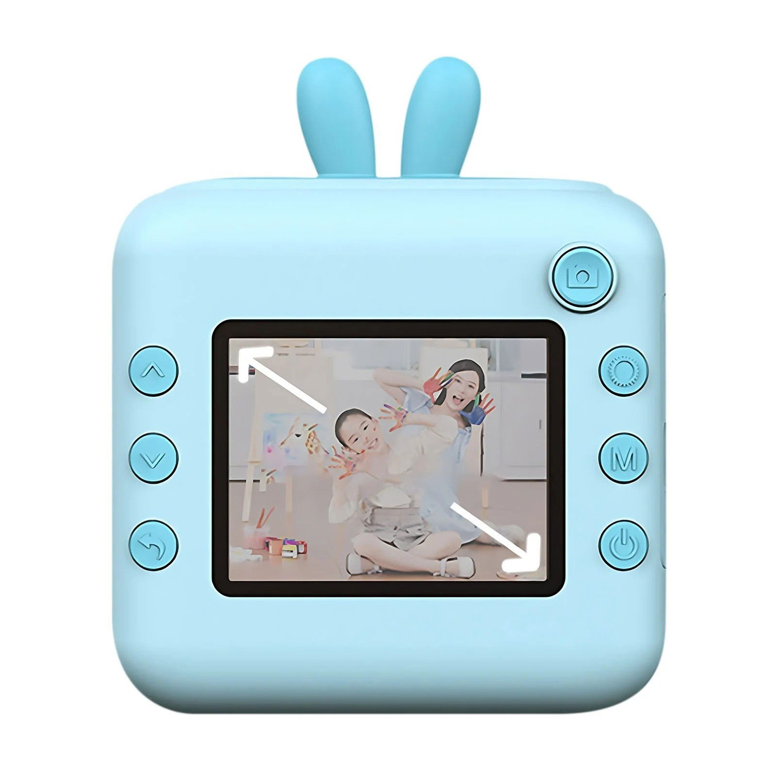 Camera Instantanee pentru Copii, Flippy, cu Functie de Printare, Cablu USB-C, Bluetooth, Compatibil iOS/Android, Imprimare APP, Model Iepure, Snur de Agatat Inclus, Albastru [3]