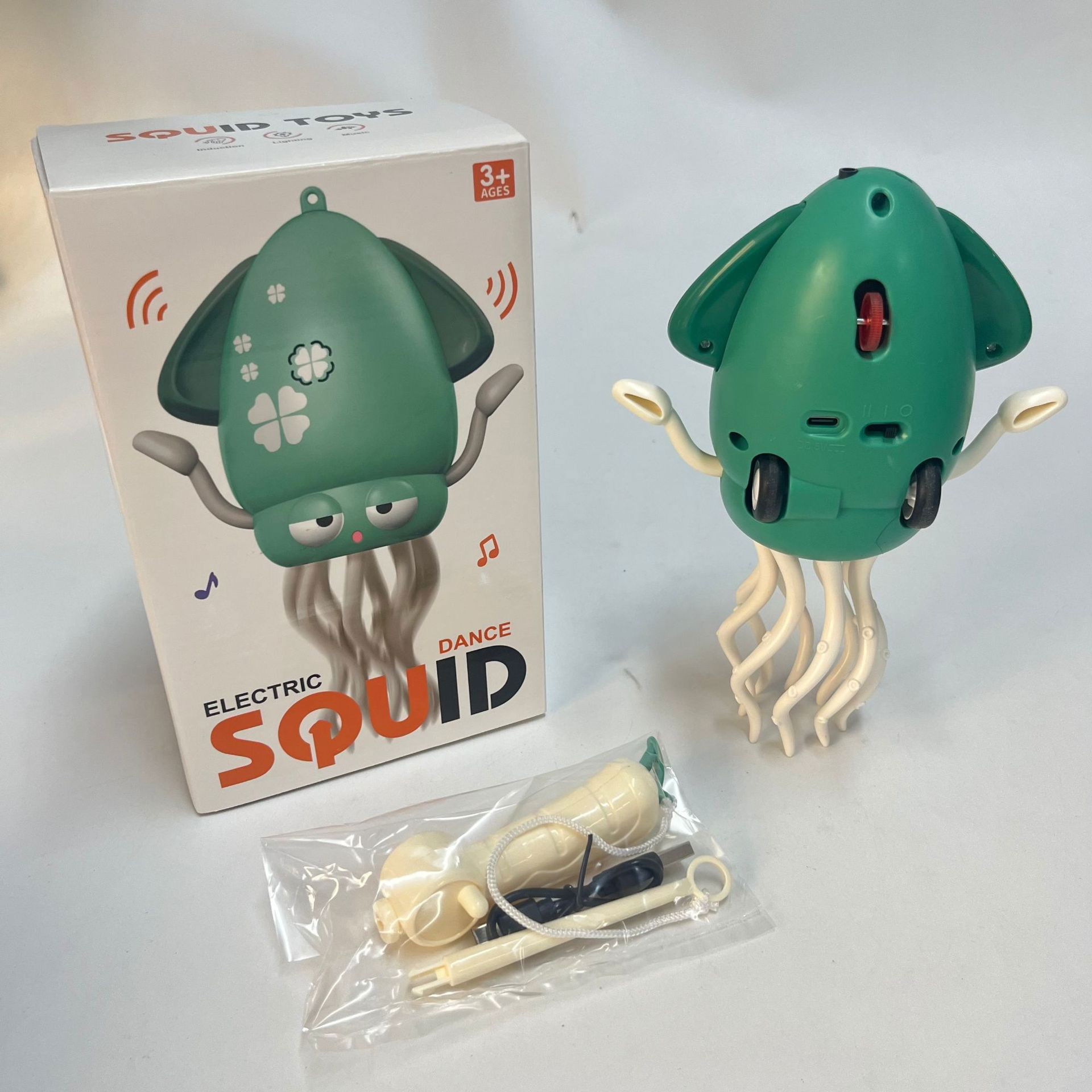 Caracatita Dansatoare, Flippy, +3 Ani, 3 Moduri, din ABS, Incarcare USB, cu Undita Inclusa, 12.6 x 7.6 x 20.7 cm, Verde [6]