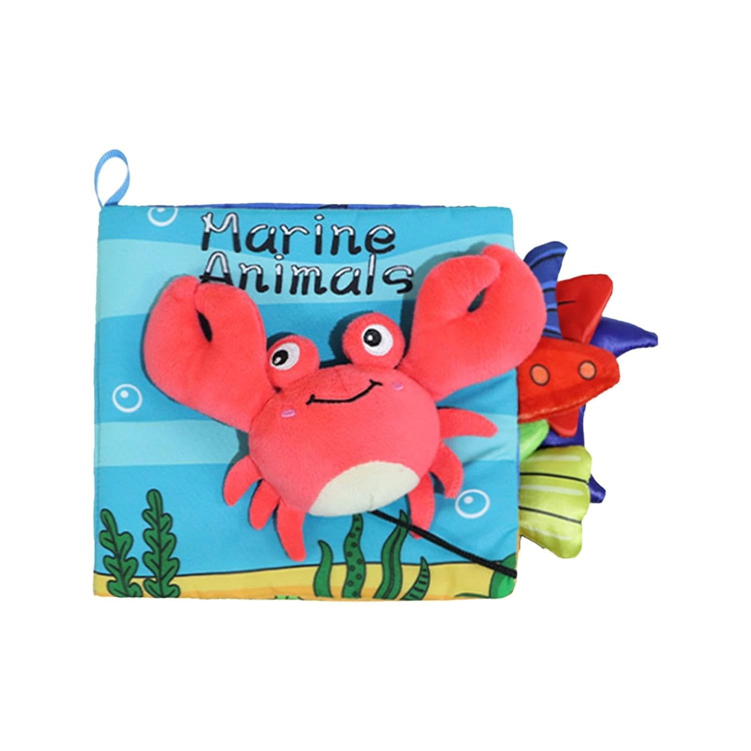 Jucarii interactive - Carte Senzoriala, Flippy, pentru Bebelusi, 15x16x4 cm, cu Animalute, 3D, Cu Sunete si Fosnete, 0-3 Ani, Model Crab, Multicolor