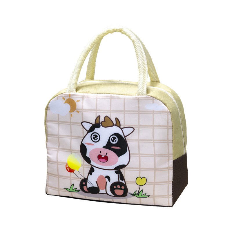 Geanta Termoizolanta pentru Copii, Flippy, 23x13x19 cm, Model Imprimeu Vacuta, din Folie de Aluminiu si Panza Oxford, Bej [1]