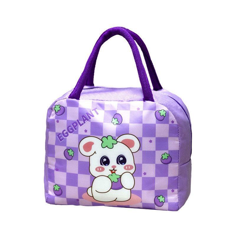 Geanta Termoizolanta pentru Copii, Flippy, 23x13x19 cm, Model Imprimeu Iepuras, din Folie de Aluminiu si Panza Oxford, Mov [1]