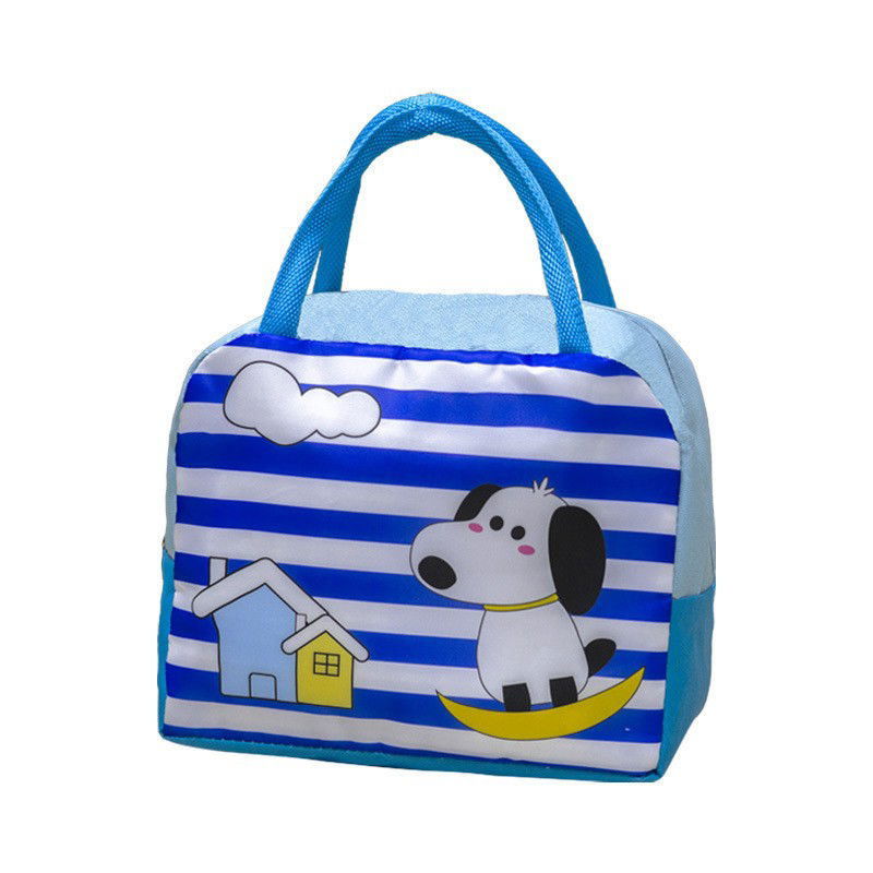 Geanta Termoizolanta pentru Copii, Flippy, 23x13x19 cm, Model Imprimeu Catel, din Folie de Aluminiu si Panza Oxford, Albastru/Alb [1]