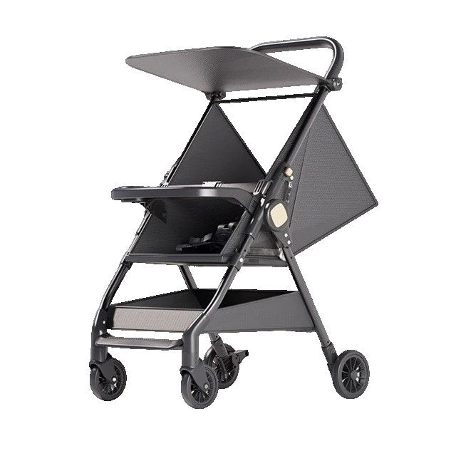 Carucioare Copii - Carut Pliabil, Flippy, Usor, Compatibil cu Avionul, de Plimbat/Dormit, Parasolar, Cutie Depozitare, Tabla de Masa, 93 x 70 x 40 cm, Negru