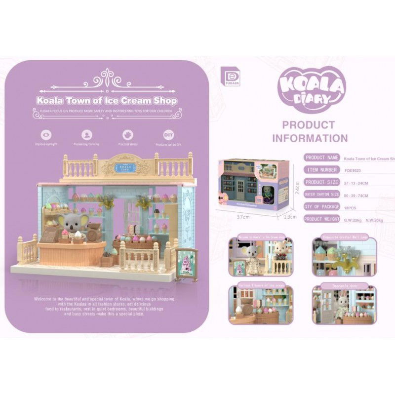 Jucarii si Jocuri - Set Casa de papusi, magazin de inghetata, cu mobilier si figurine, Flippy