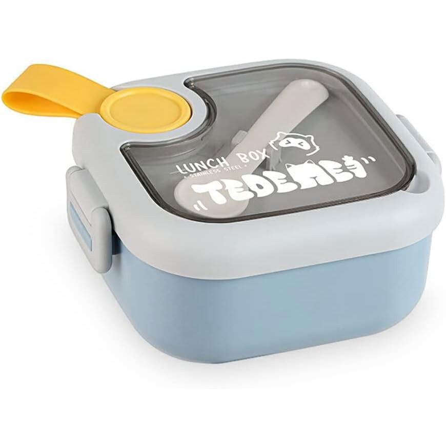 Caserola pentru copii Flippy, lunch box, 750 ml, doua boluri, lingura, foarfeca din plastic, rezistenta la scurgeri, Albastra [1]