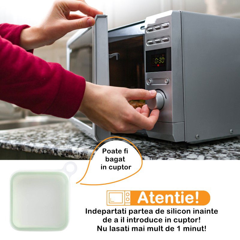 Pentru casa - Caserola pentru sandwich Flippy, din silicon si polipropilena, portabil, usor de curatat, capac anti-scurgere, reutilizabil, 15.5 x 15.5 x 2.5 cm, verde