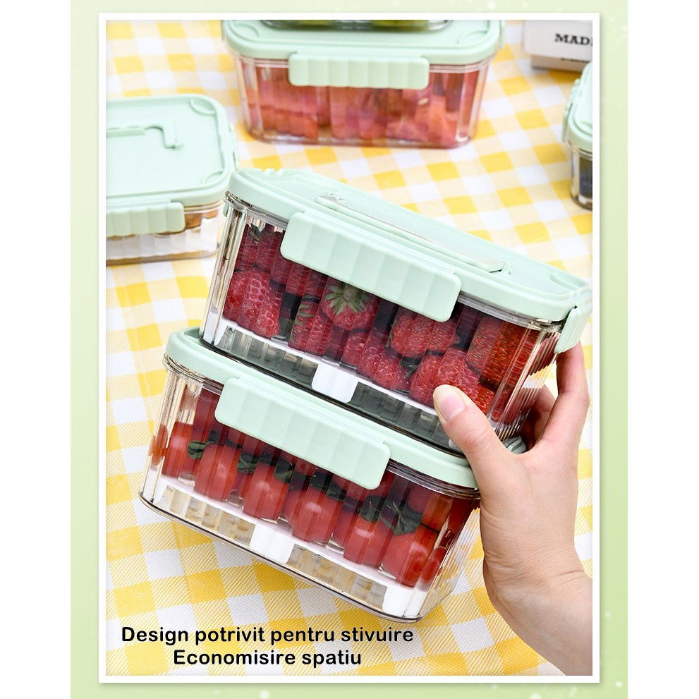 Caserola portabila pentru mancare fresh Flippy, 550 ml, furculita pentru fructe, 7 x 11.5 x 16 cm, capac detasabil pentru congelator, etans, spatiu pentru tacamuri, maner, material plastic, rezistent  [7]