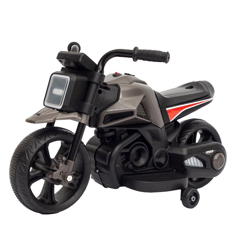 Masinute, Triciclete si Masinute Electrice - Motocicleta Electrica cu 2 Roti Mari si 2 Roti Ajutatoare, Flippy, Acumulator Incarcare, Anti-Rasturnare, Lumini, Muzica, Motor:380, Baterie 6V4.5, 41.5x70x34 cm, 4.5 Kg, 3 Ani+, Gri Negru