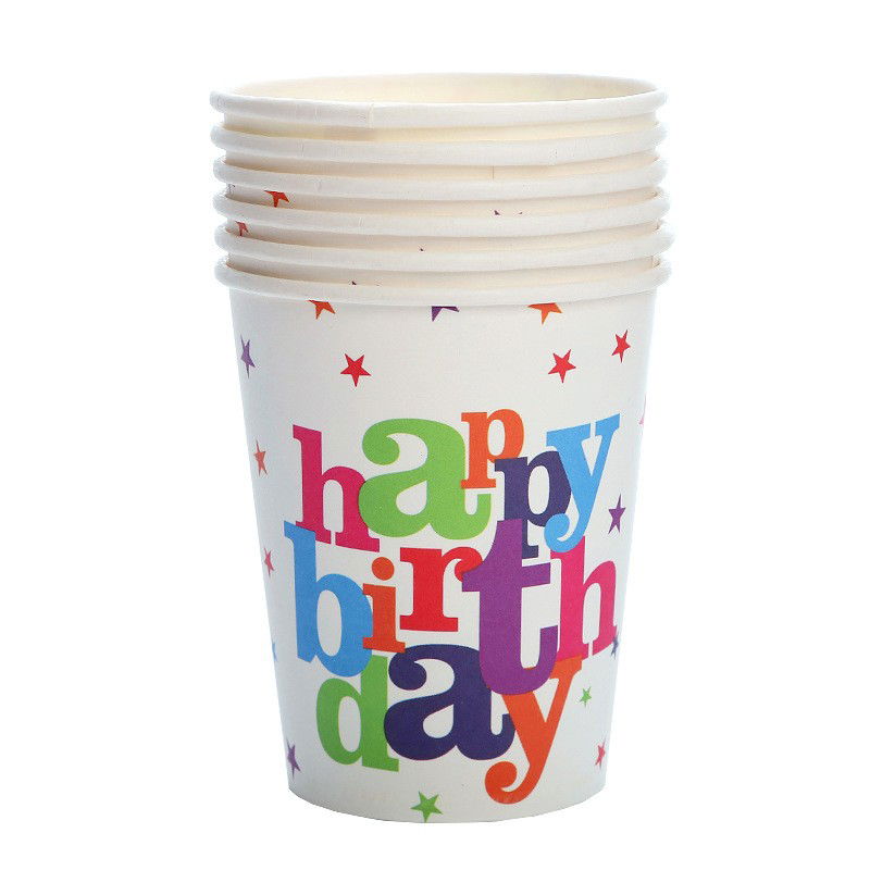 Petrecere - Set 6 Pahare de Carton, Flippy, Colectia Happy Birthday, 7 x 5 x 8.5 cm, 230 ml, Multicolor