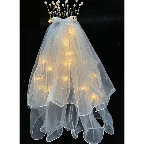 Costume si Deghizare - Voal Luminos cu Coronita, Flippy, Lumina Alb Cald, pentru Serbari Copii, Petrecerea Burlacitelor, Marime universala, Lumina LED, Alb